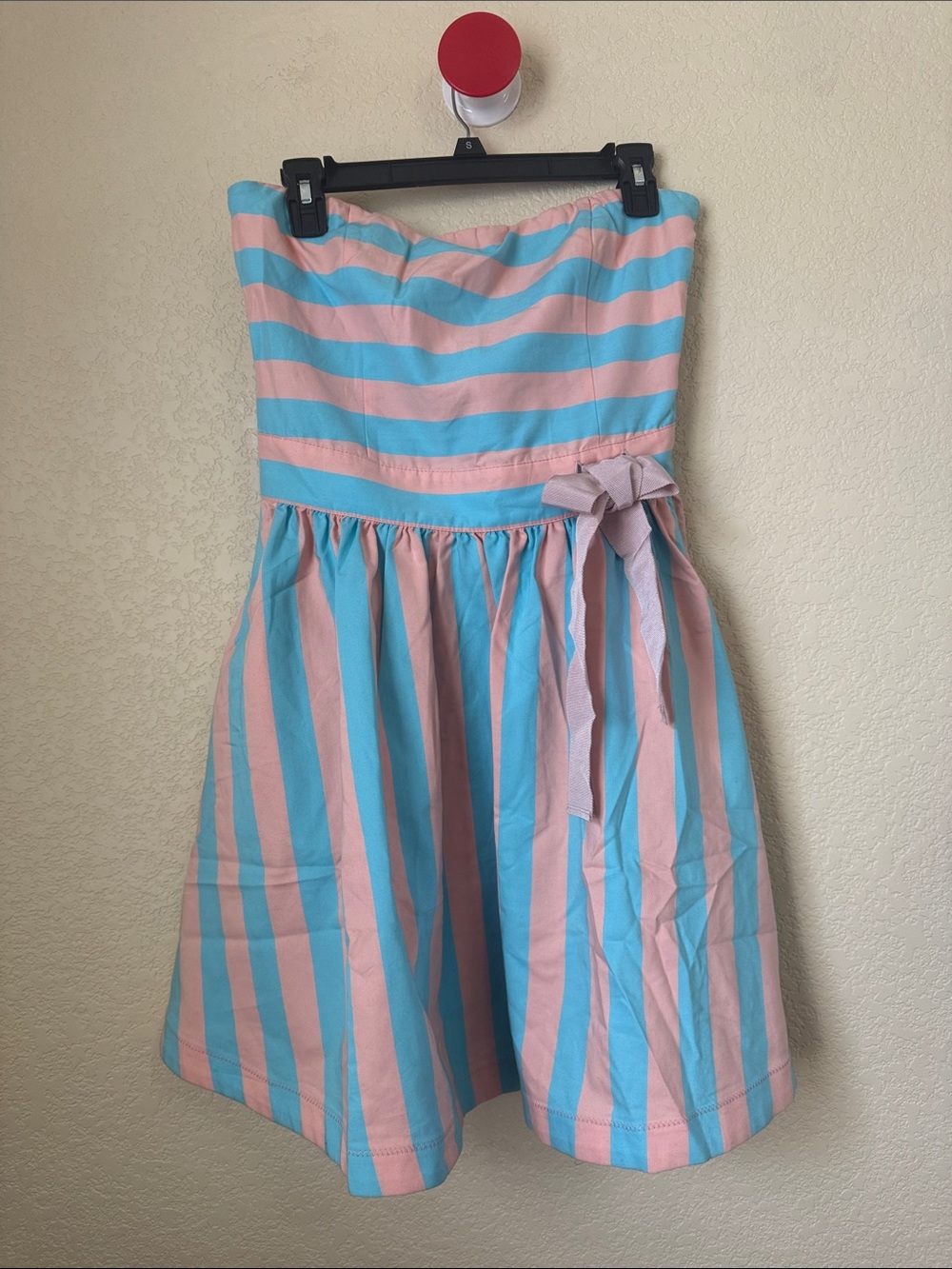 Love Moschino Pink and Blue Strapless Striped Mini Dress with Pockets NWT Size 8